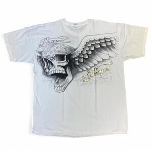 Affliction Like White & Black Skull & Wings Y2K Graphic T XL